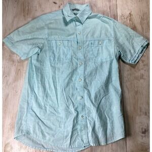 Izod Blue Striped Saltwater Button Up Shirt 100% Cotton Men's Small Casual Beach